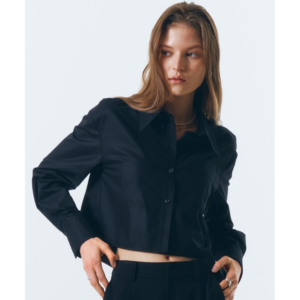 CITY BREEZEリンクルフリークロップシャツ_BLACK