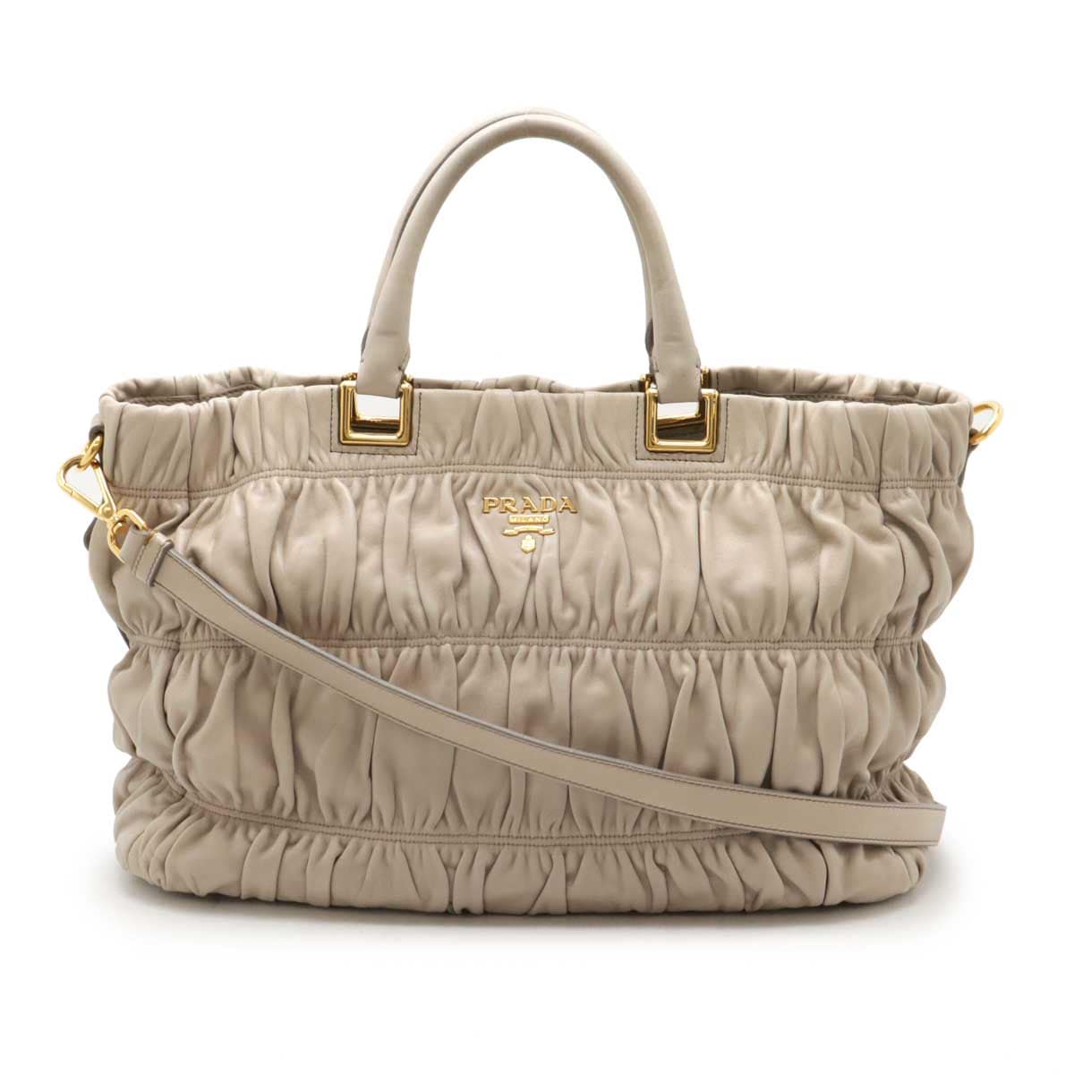 ゴーフル ギャザー トートバッグ ハンドバッグ 2WAY ショルダーバッグ 斜め掛け レザー ペールピンク ゴールド金具 BN133