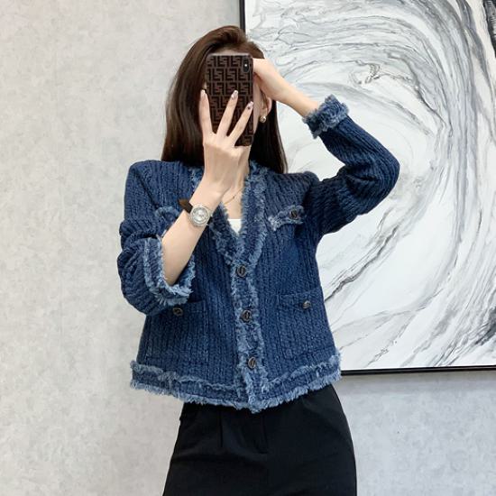 デニムジャケット レディース 夏 ジャケット アウター 羽織 長袖ジャケット 長袖 襟なし ノーカラー フリンジ フロントボタン Ｖネック カジュアル お出かけ おしゃれ きれいめ シングルブレスト