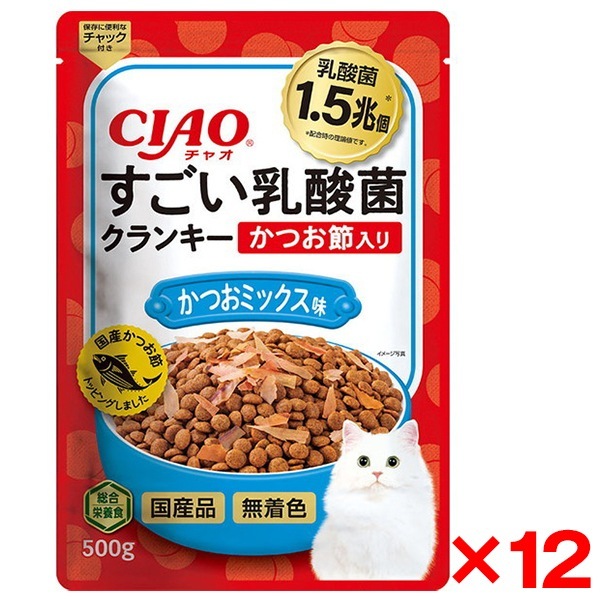 【12個セット】 CIAO すごい乳酸菌クランキー 500g かつお節入り かつおミックス味