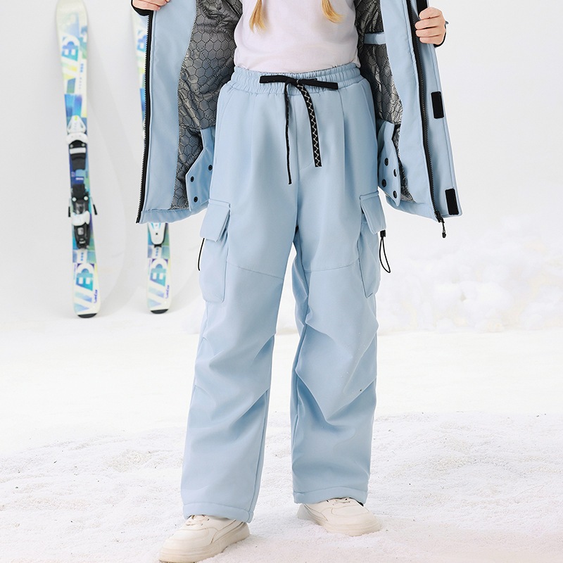 冬の雪郷ハルビン防水保温シングルスノーボード子供用スキーパンツ男女ギャザー厚手防寒綿パンツ