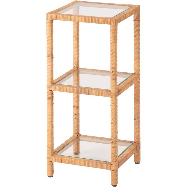 ガラス シェルフ 約 幅30×奥行30×高さ70cm オープンタイプ 天然ラタン インテリア家具 ディスプレイ 収納棚