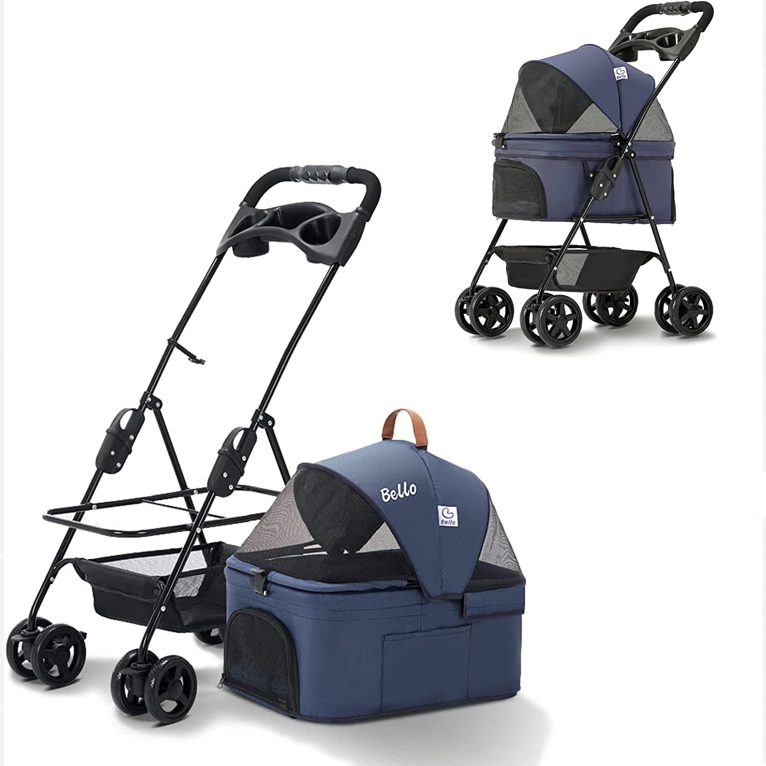 ペットカート 取り外し可能 2way 分離型 4輪360回転 折りたたみ 【レインカバー付き】 軽量 ブレーキ機能 前後網窓 猫 犬 水洗い お出かけ 多機能 耐荷重15KG 11,756円