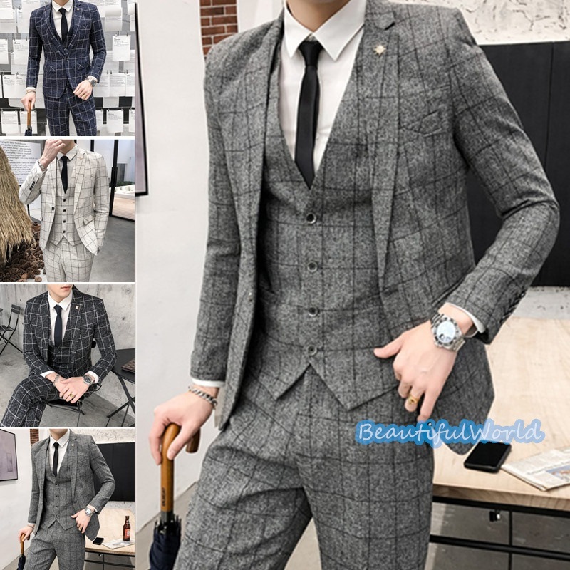 スーツ メンズ ビジネススーツ 3ピーススーツ スーツセットアップ カジュアルスーツ チェック柄フォーマルスーツ 洗える 紳士服 通勤 結婚式X10 6,859円