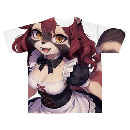 【文字入れ可能受注生産】タヌキの女の子　メイド　ケモナー フルグラフィックTシャツ