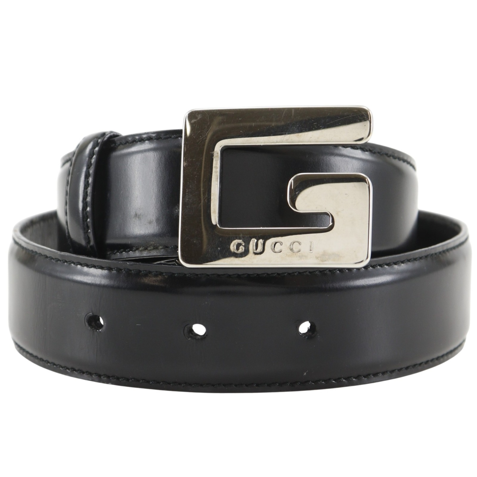 Gバックル 037.394.0959 ベルト レザー 黒 レディース 中古品