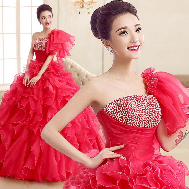 カラードレス ウェディングドレス ロングドレス 演奏会 コンサート 舞台衣装 大きいサイズ ワイン ローズ 花嫁人気のドレス