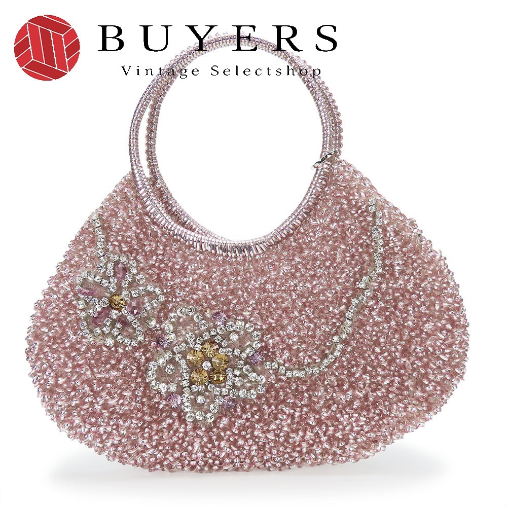 中古 ハンドバッグ ワイヤー PVC ラインストーン ピンク シルバー 花 フラワー ビジュー パーティー レディース 女性