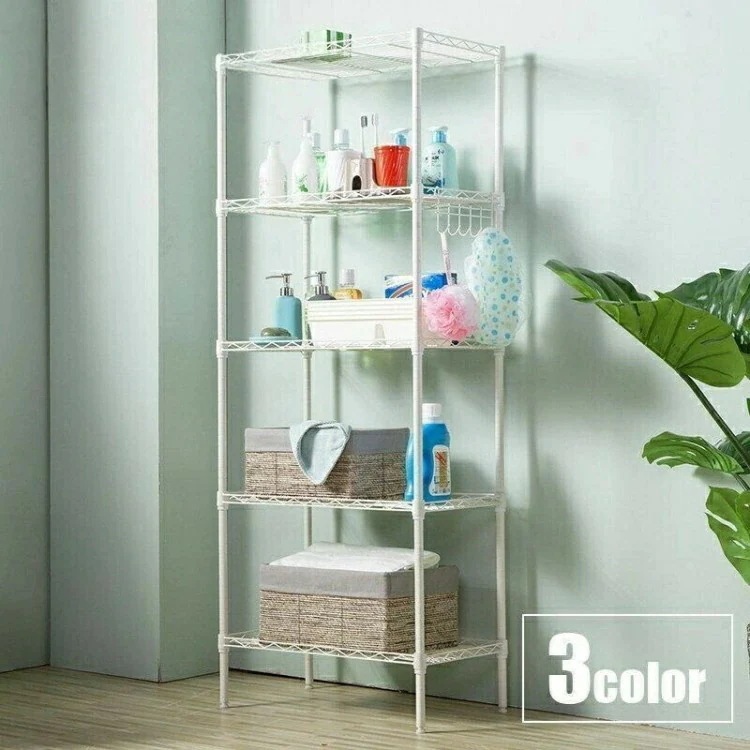 [本日の新品]メタル製ラックスチールラックワイヤーシェルフ収納棚5段幅55cm奥行30cmキッチン洗面所リビング