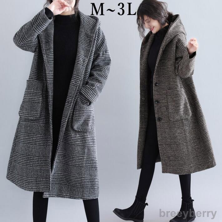 【即納】コート レディース コクーンコート フーデットコート ジャケット フード付き フードコート アウター コート ロング チェック柄 大きいサイズ 春秋冬