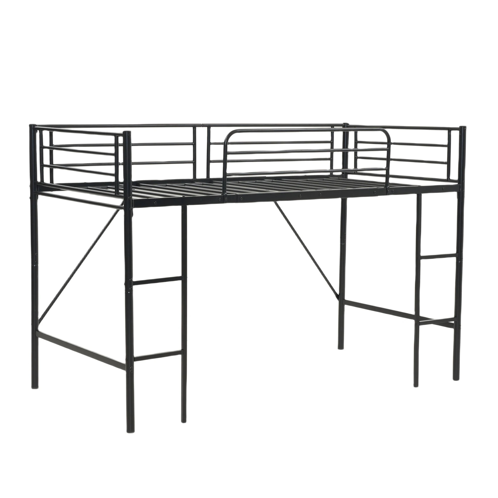 156【新作】【ブラック】ロフトベッド パイプベッド シングル ベッド デスク付 シングルベッド 木 収納 北欧風 子供部屋 スチール 耐震 ベッド 新作 12,985円