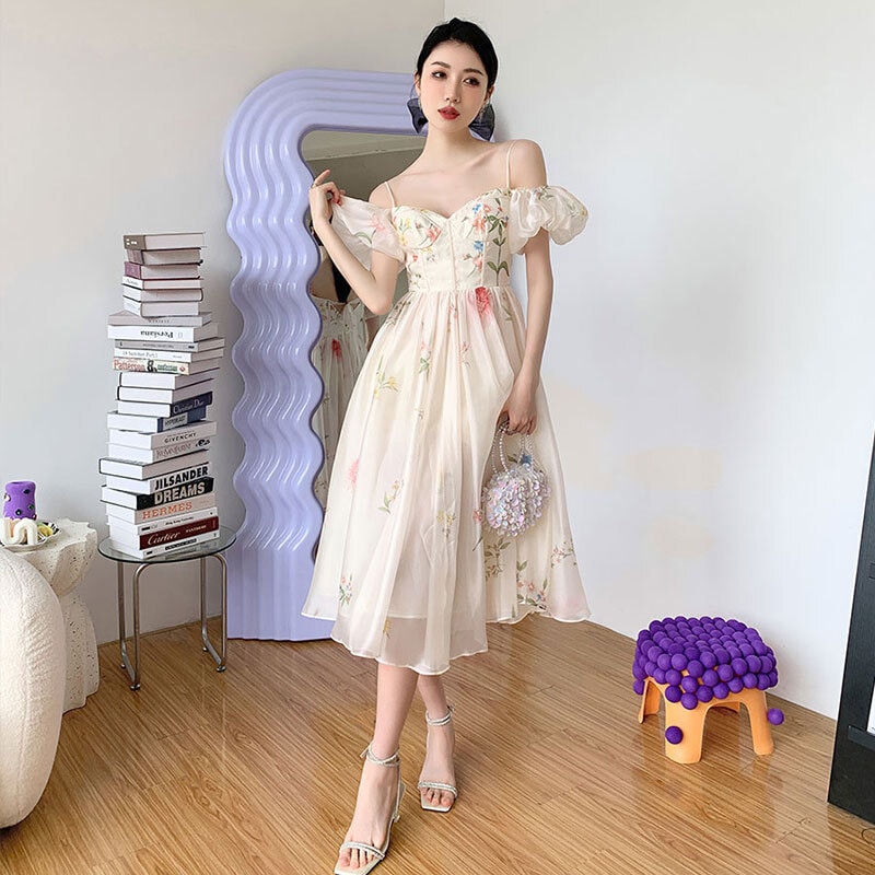 レディース ワンピース オフショルダー 花柄 フラワープリント キャミワンピース 大人可愛い ママコーデ ママファッション 韓国 オルチャンファッション 人気 トレンド 新作 20代 30代 40代