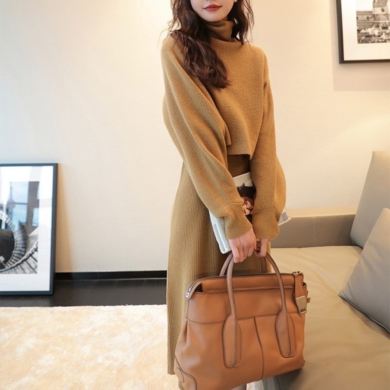 ワンピース セーター ニットワンピース ミドル丈 ノースリーブ 長袖 ルーズ 2点セット 韓国 レディース かわいい 可愛い キュート 大人可愛い 大人女子 シンプル きれいめ カジュアル