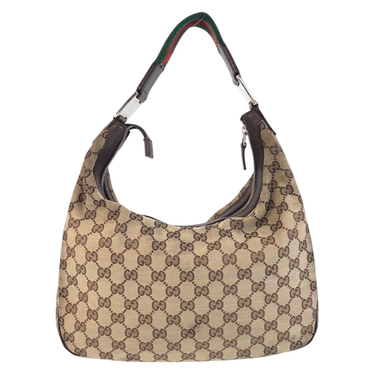 美品 シェリーライン ベージュ シルバー金具 GGキャンバス/レザー 145757 ショルダーバッグ レディース 409503