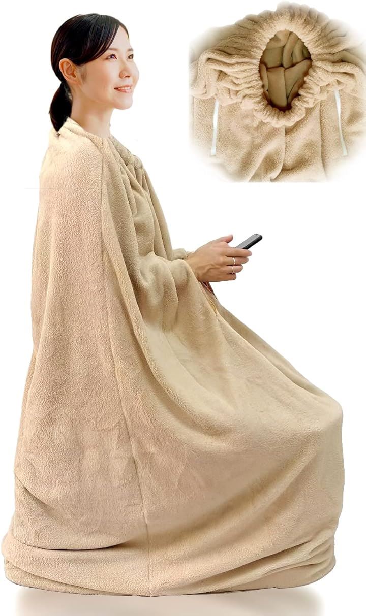 よもぎ蒸し マント 厚手 袖穴あり 洗濯可能 自宅 業務用 肌触りなめらか 軽量素材 保温性(Beige, 横110cmx高さ145cm) 4,921円