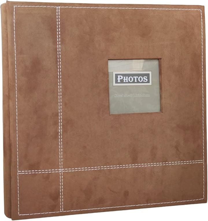 アルバム 貼るタイプ 大容量 写真 フォトアルバム 正方形 大きめ 粘着式 おしゃれ 合皮 レザー 無地 シンプル 窓付き 収納 長期保存(ブラウン)