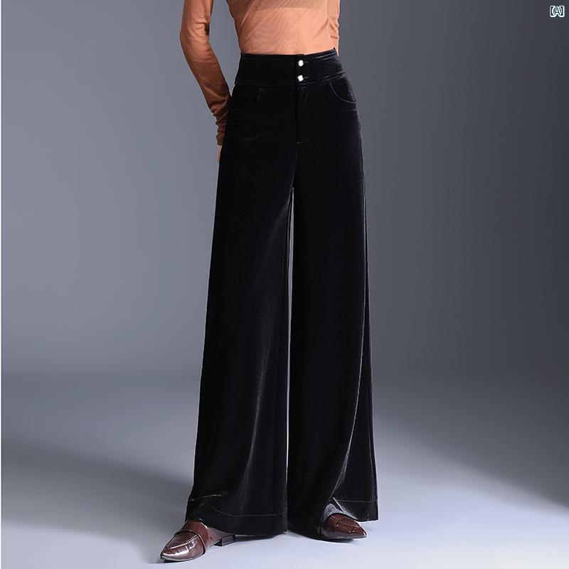 レディース 高級 ゴールド ベルベット ワイド レッグ パンツ 春秋 背 高さ歳 カジュアル ハイウエスト 狭い ストレート