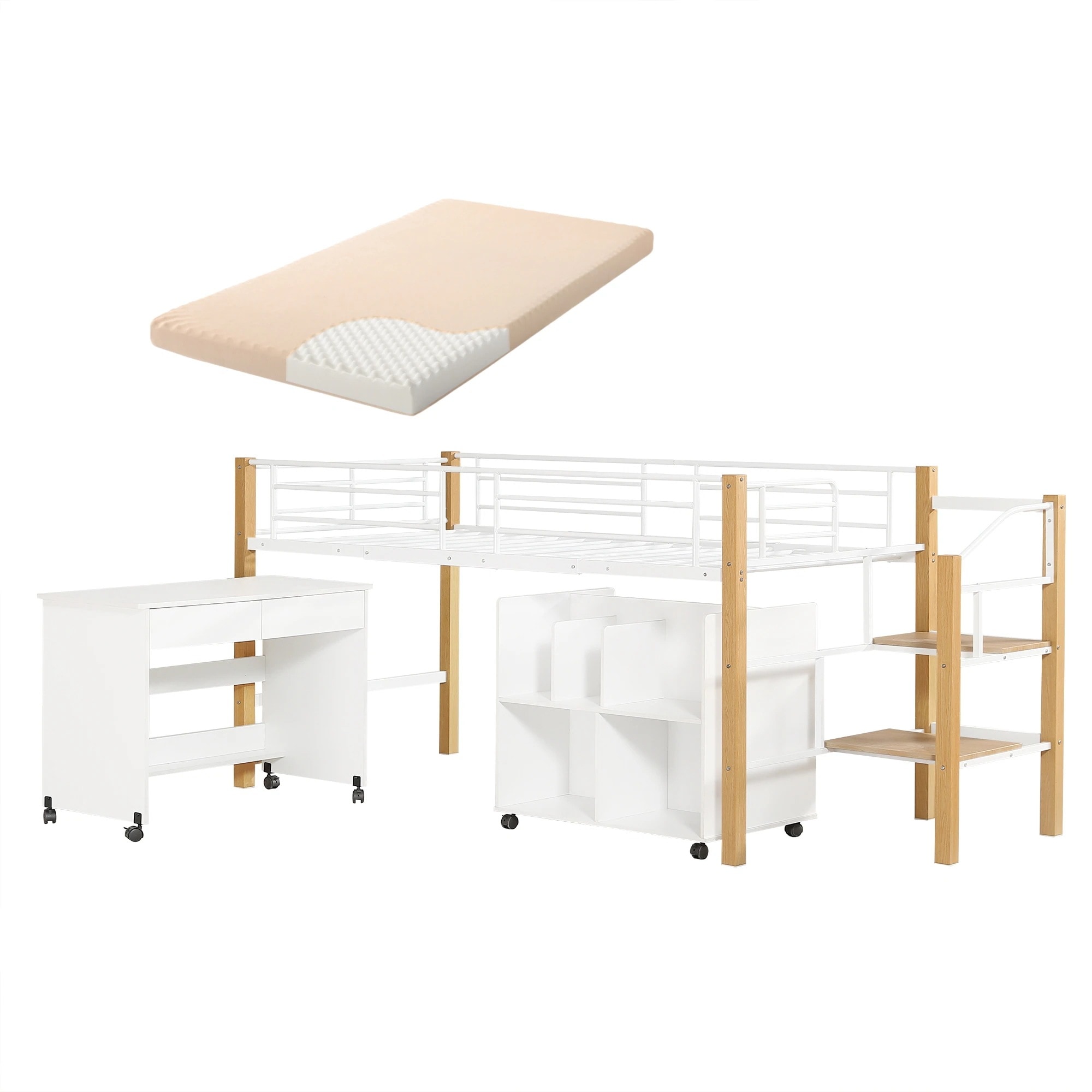 228【マット付き】ロフトベッド パイプベッド シングル 耐荷重150kg 高さ109m ハイベッド ロフトベッドロータイプ 棚 収納 北欧風 大人 一人暮らし 子供部屋 送料無料 スチール 耐震 ベ