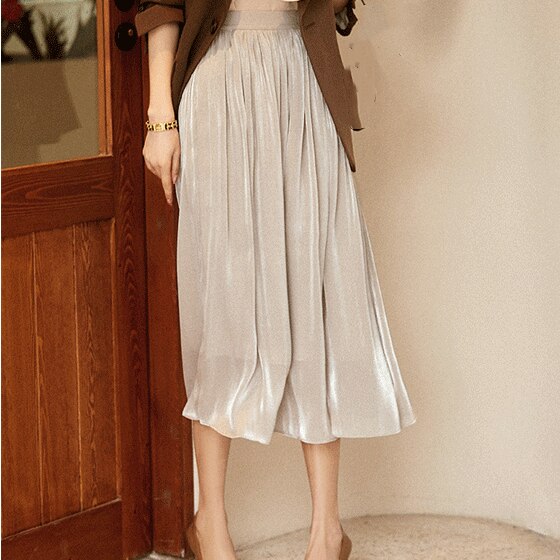 マキシスカート大きいサイズ 着痩せ効果 フローフィラメント ミルクビーズ感 スカート ふわっとフレアスカート 母の日 母の日-0003836