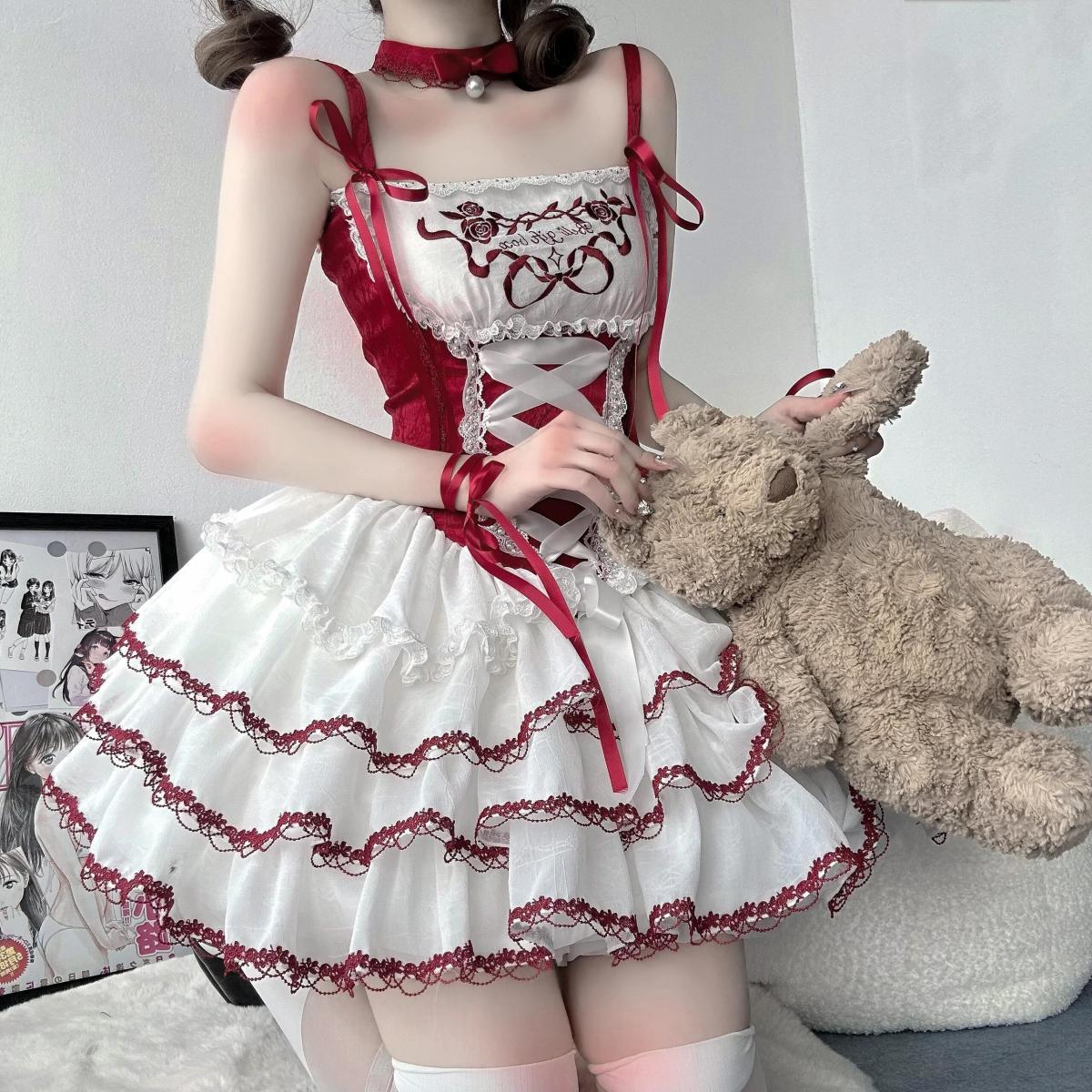 ロリータ 二次元 メイド服 ロリータ コスプレ 学院祭用 人气 新作 可愛らしい 切り替え コントラストカラー 蝶結び ワンピース メイド服 韓国ファッション