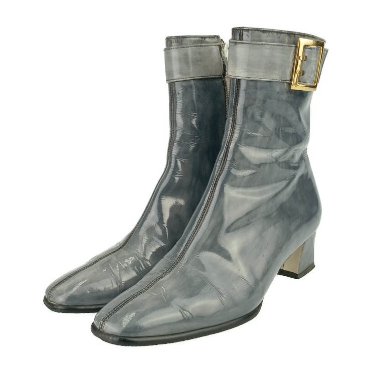 ブーツ ジップアップ ショートブーツ SO HH 02 36 グレー ゴールド金具 パテントレザー レディース ＃36 参考サイズ約23cm【本物保証】