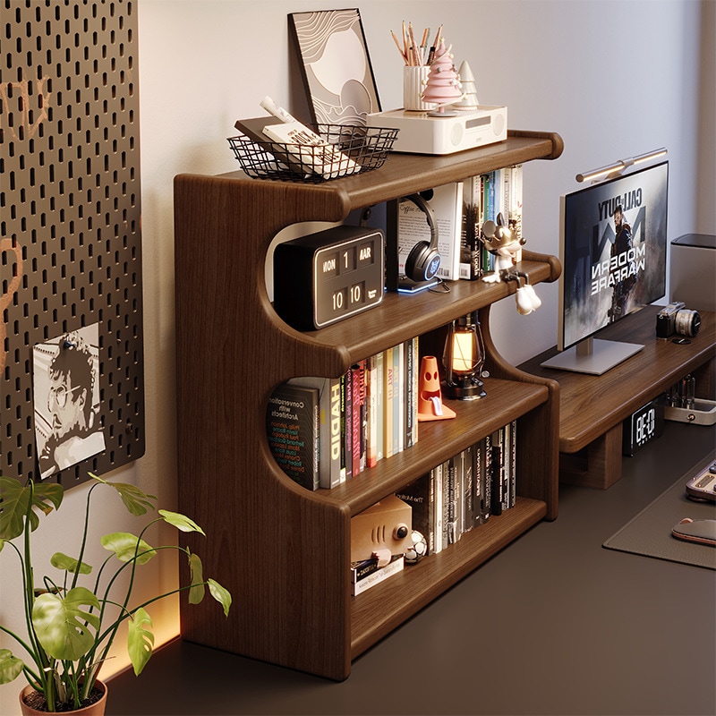 木製のデスクトップストレージラック学生コンピューターデスクストレージラック家庭用デスクマルチレイヤー組織ラックオフィスディスプレイキャビネット