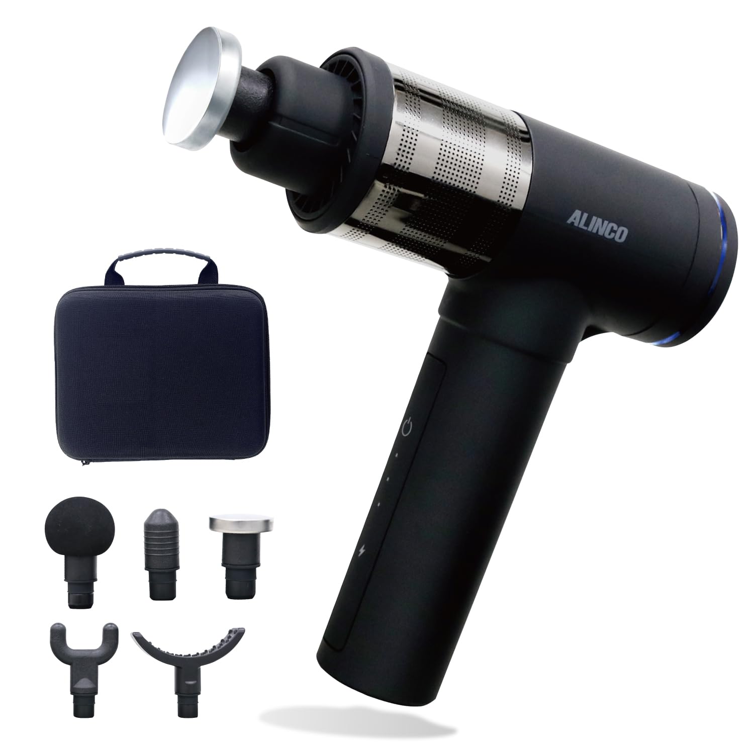 ALINCO (アルインコ) ハンディガン ボディシェイプガン コードレス 充電式 ハイパワー 高速振動 振動レベル3段階 アタッチメント5種 収納袋付き ブラック MCB031