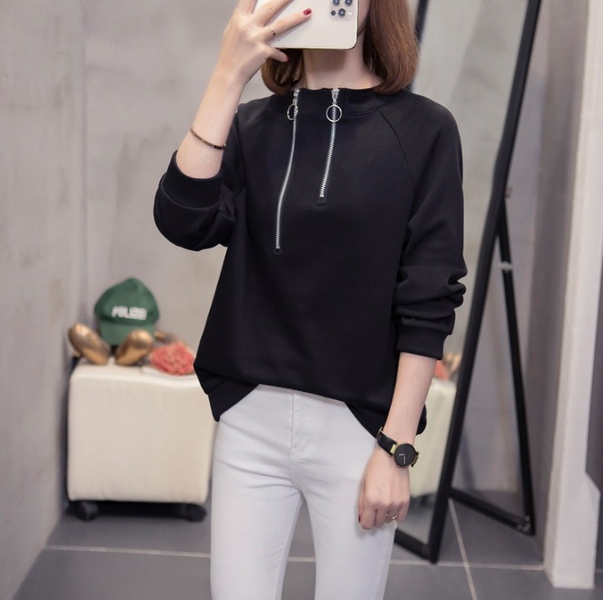 トップス Tシャツ セーター トレーナー 長袖 ハイネック ジップアップ ストレート 綿 ニット 薄手 ブラック グレー ブラック グレー 大人女子 こなれ感 ラフ メンズライク スポーティー 個性的