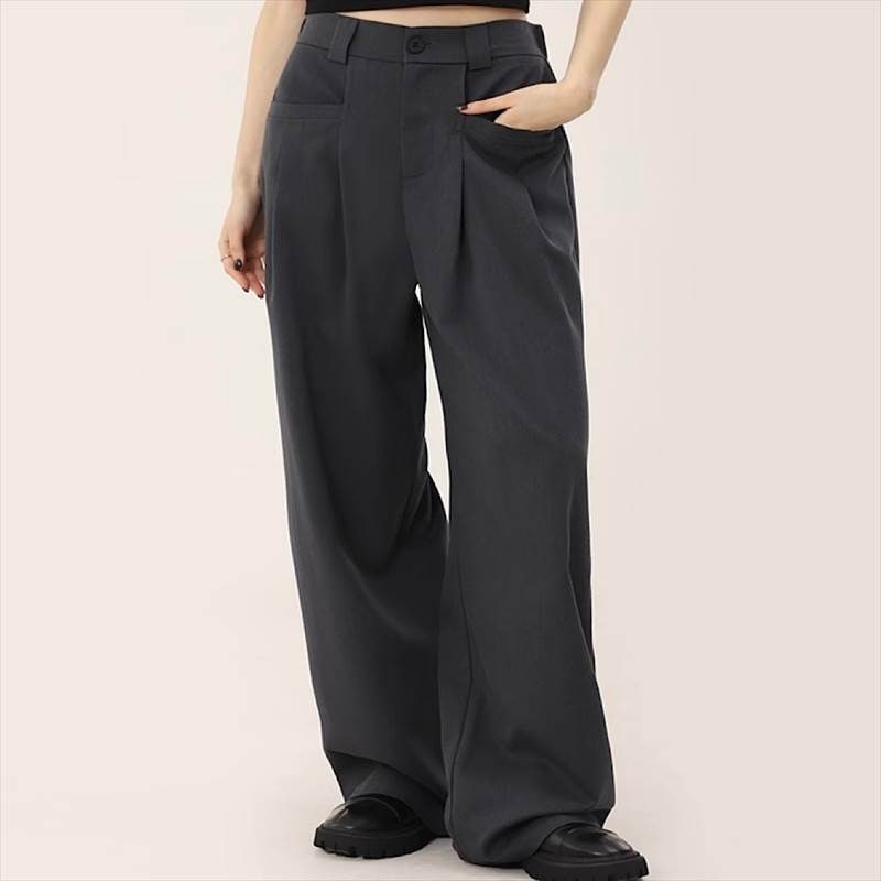 レディース パンツ ボトムス ストレートパンツ ロングパンツ ワイドパンツ タックパンツ ロング 丈長 ワイド ストレート Iライン タック ポケット ハイウエスト きれいめ シンプル カジュアル 上