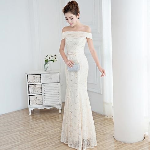 1484. オフショルダーマーメイドドレス（シャンパン）結婚式 イブニングドレス オフショルダー 演奏会 ウェディングドレス パーティドレス お呼ばれ 大きいサイズ 2019 春夏 sale