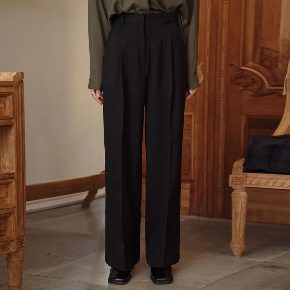 S-XLフォールデンピンタックワイドスラックス