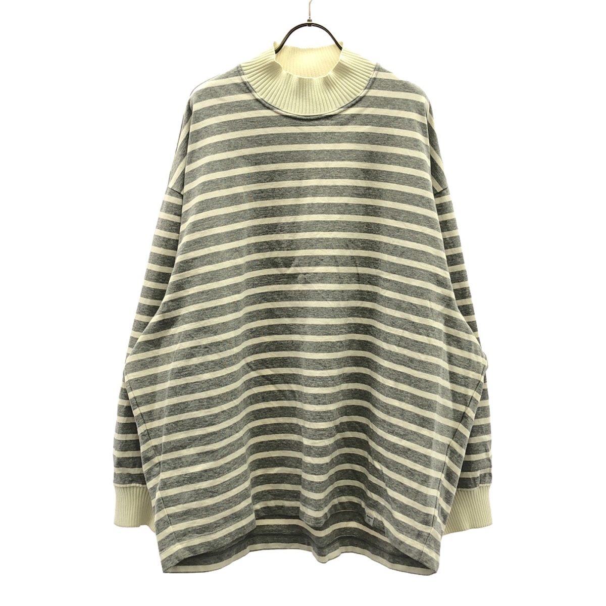 kolor/BEACON カラービーコン 日本製 ボーダー 長袖 リブモックネク カットソー 1 グレー×ホワイト メンズ 古着