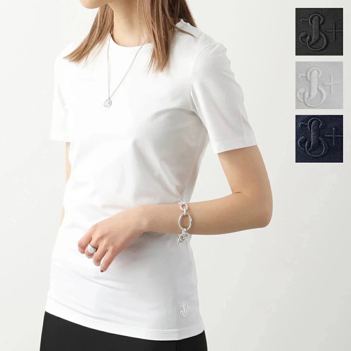 JIL SANDER+ ジルサンダー プラス 半袖 Tシャツ J40GC0017 J45030 レディース カットソー ロゴ刺繍 クルーネック カラー3色 【mega】