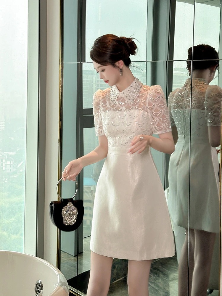 2024夏新品 チュールドッキング キラキラ ショート ドレス パーティー キャバ 大人 同窓会 披露宴 卒業式 結婚式 演奏会 ウェディング 二次会 メガ割30%までに制限