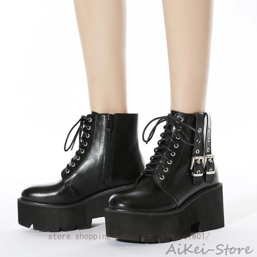 厚底ブーツ レディース レースアップブーツ ショート 厚底 ハイヒール ブーティー 編み上げブーツ ショート丈 レースアップ ショートブーツ サイドジップ