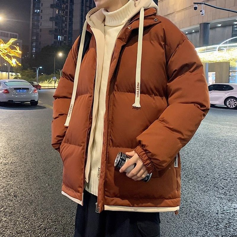 2024白鴨毛ダウンジャケット冬の新型偽2枚の厚い潮牌保温フード付き青少年カップルコート