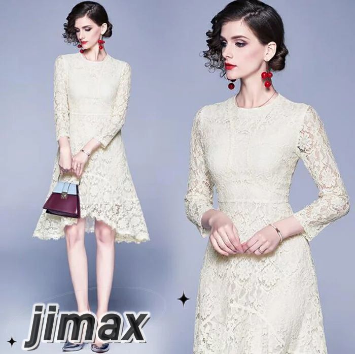 パーティードレス 結婚式 ワンピース 20代 30代 40代 アシンメトリー ワンピース 総レース ウェディングドレス ウエディング ドレス 二次会 花嫁 ブライズメイド ミモレ丈 結婚式 入学式 演