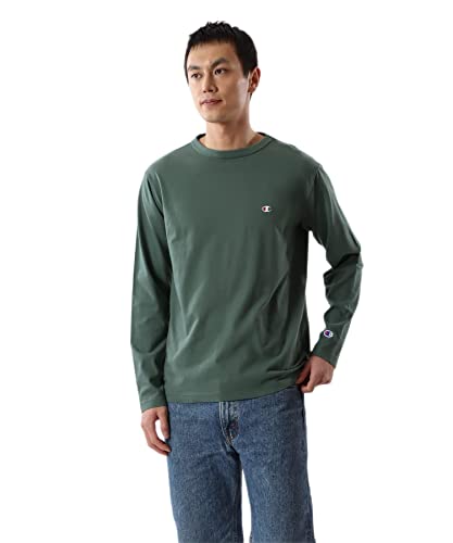 [チャンピオン] ロングTシャツ 長袖Tシャツ 綿100% 定番 ワンポイントロゴ刺繍 ロングスリーブTシャツ C3-P401 メンズ ミッドグリーン L