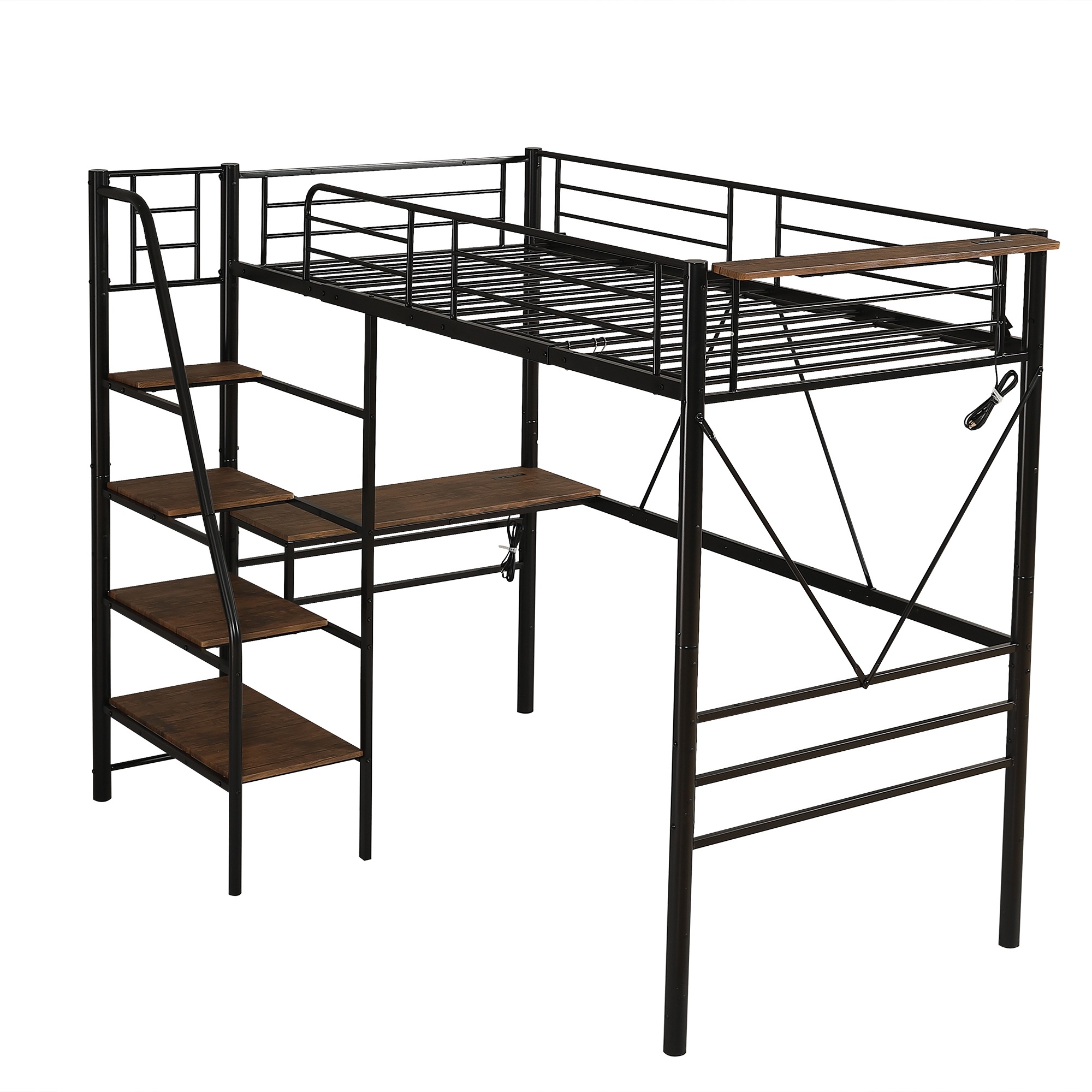 【22】S ロフトベッド 階段付き デスク付き S パイプベッド シングル 収納 スチール 耐震 ベッド パイプベッド フレームのみ【Sシングル】