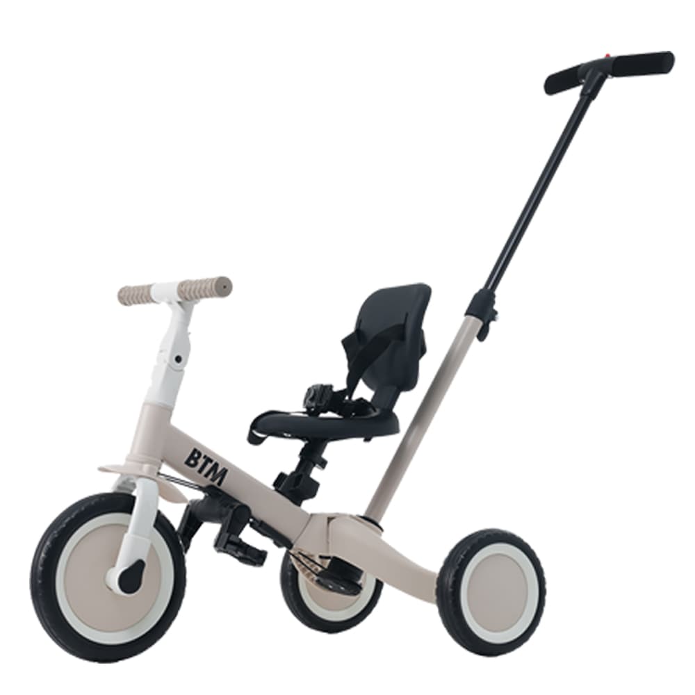 子供用三輪車 4in1 グレージュ 三輪車のりもの押し棒付き 自転車 おもちゃ 乗用玩具