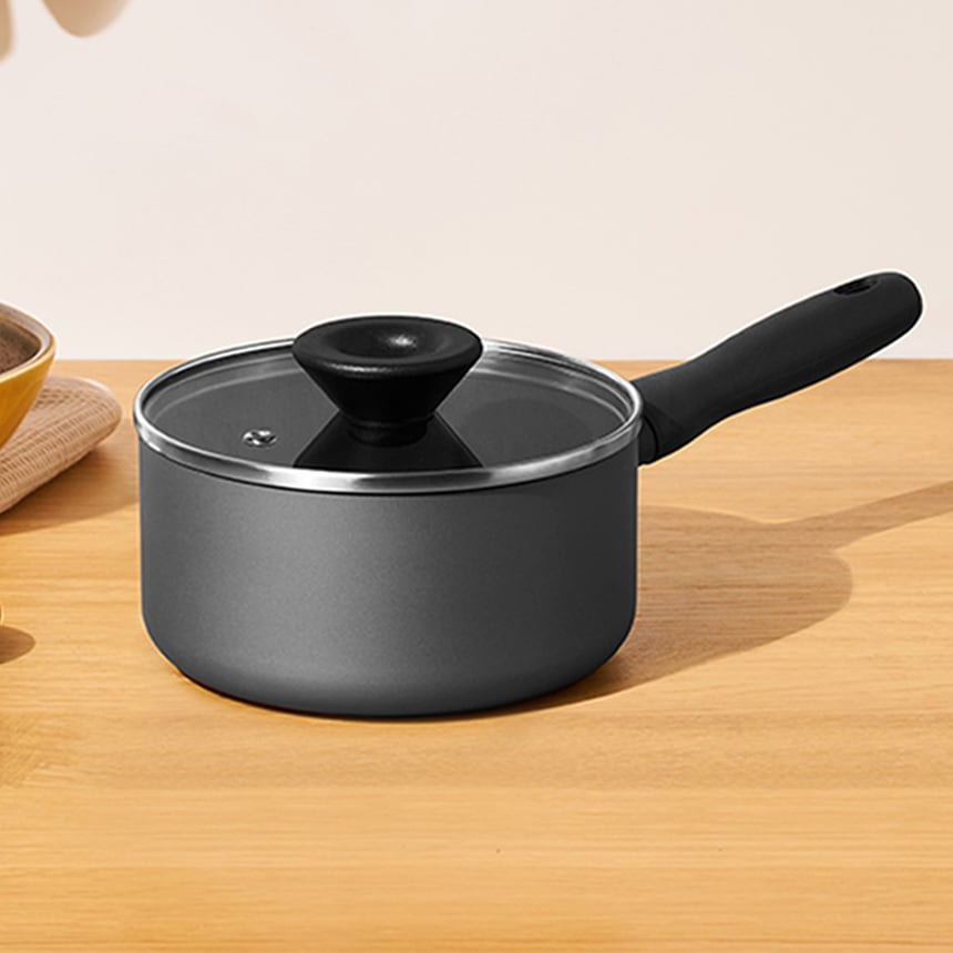 バウハウス IH対応 ノンスティックソースパン (16cm) 食器洗い機・オーブン対応 PFOAフリー グレー