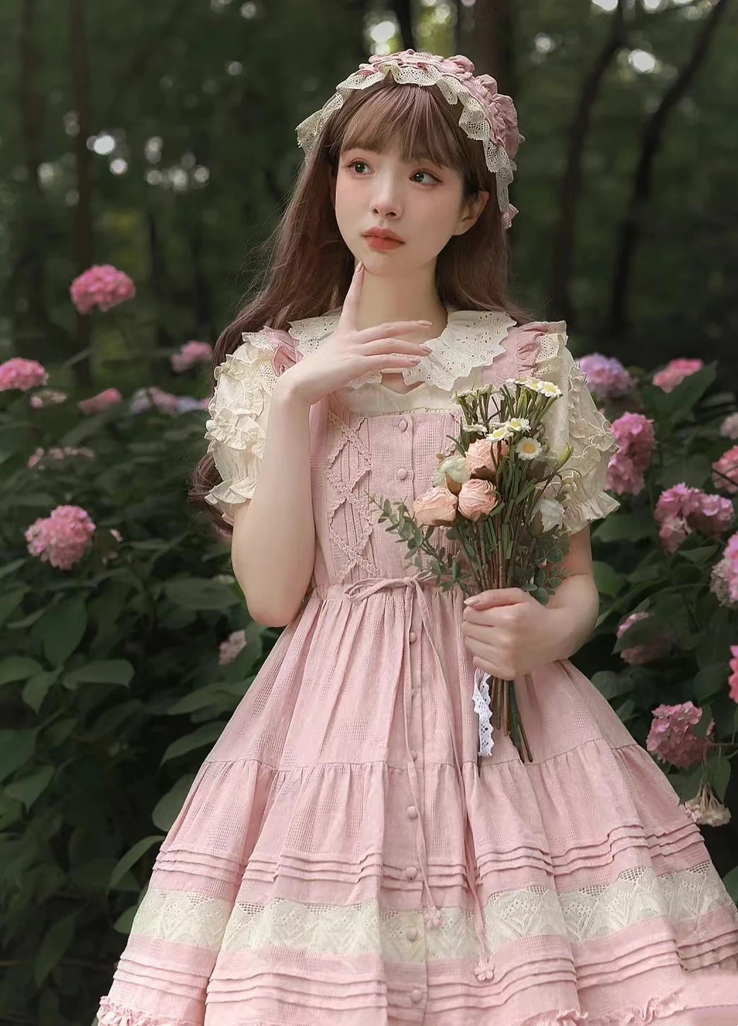 女子夏lolita半袖ロリータ純綿ジャカード刺繍が可愛いです