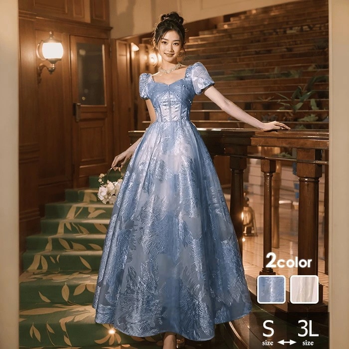 パーテイードレス ロング丈ドレス ２カラー レディース 着痩せ 発表会 演奏会 二次会 大きいサイズ エレガント 20代 30代 40代 大人 可愛い 結婚式 披露宴 フォーマルドレス シャンパン ブ
