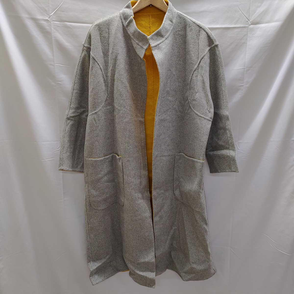 【中古・未使用品】sawa a la mode バイカラーコート アウター ロングコート グレー mode-7117 レディース サワアラモード