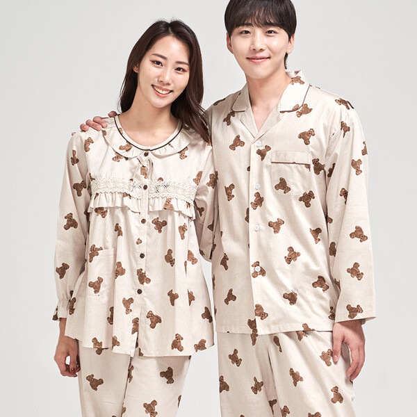 カップルプレゼント用パジャマテディベア純綿長袖パジャマ