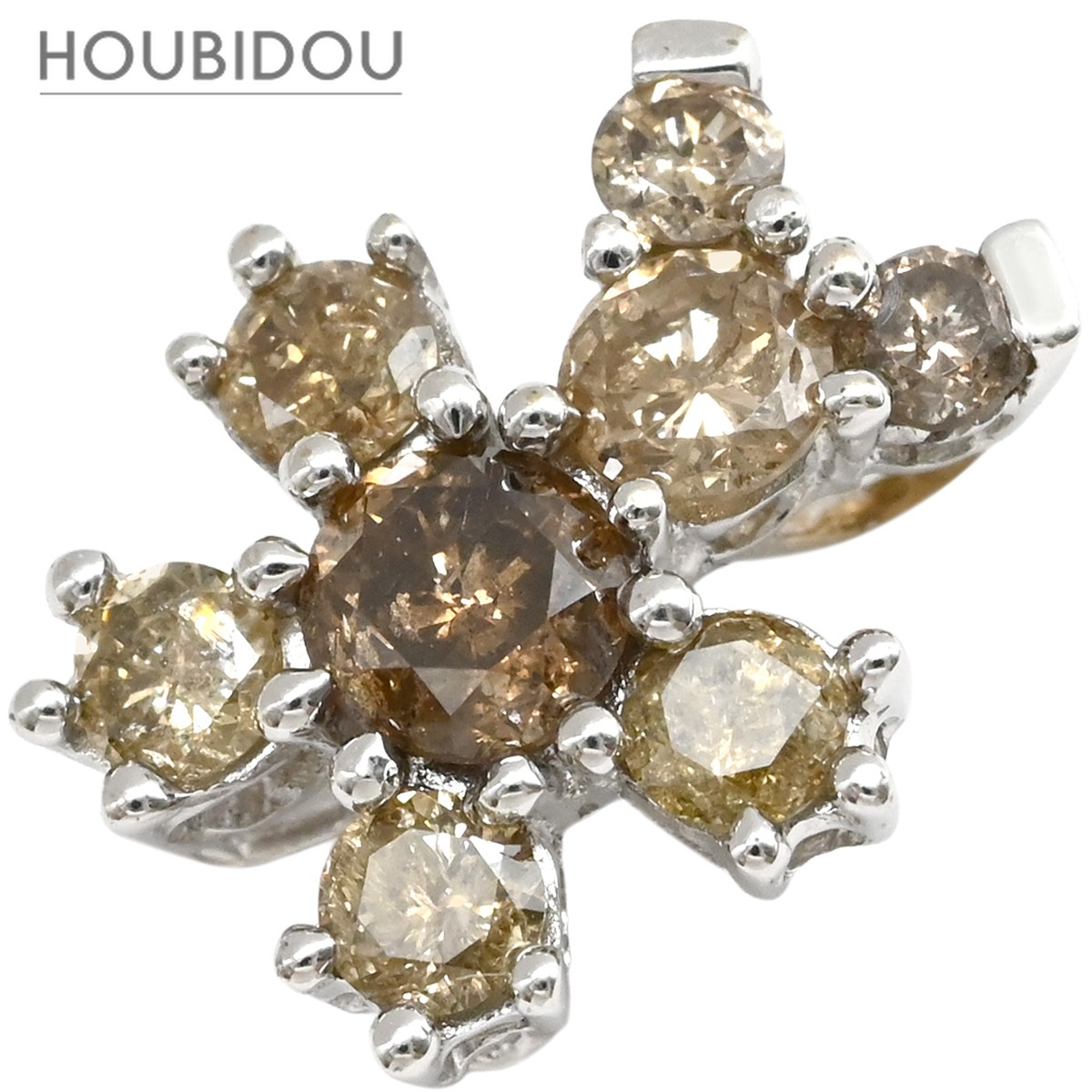 ペンダントトップ ダイヤモンド 1.00ct ホワイトゴールド ベア クマ アニマル 18金 18K 750 WG 8粒 8石 ブリリアントカット ネックレストップ 【中古】