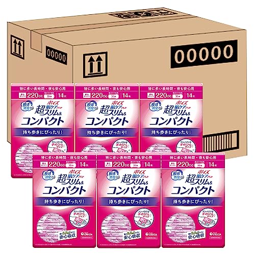 【ケース販売】 ポイズ 肌ケアパッド 超スリム&コンパクト 3.5mm 特に多い長時間・夜も安心用220cc 14枚 ×6パック入り (女性の軽い尿もれ用)