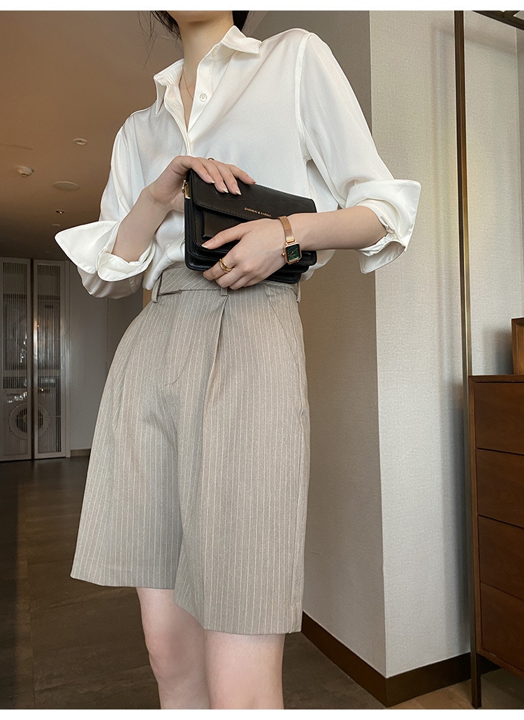 五分パンツ女性ゆったりストレートパンツ2025春夏カジュアルパンツ薄手ミッドパンツパンツパンツパンツストライプハイウエスト 7,000円