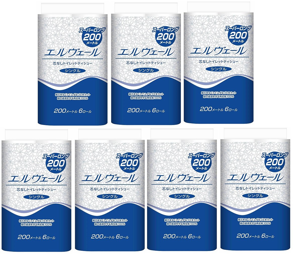 【まとめ買い】エルヴェール トイレットティシュー シングル(200m) 6ロール 芯なし 古紙配合×7個