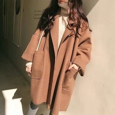 ロング丈 長袖 ウール チェスターコート アウター コート 上着 ロングコート ロング 袖あり ドロップショルダー Vネック 襟付き ポケット 前開き かわいい 大人可愛い きれいめ シンプル